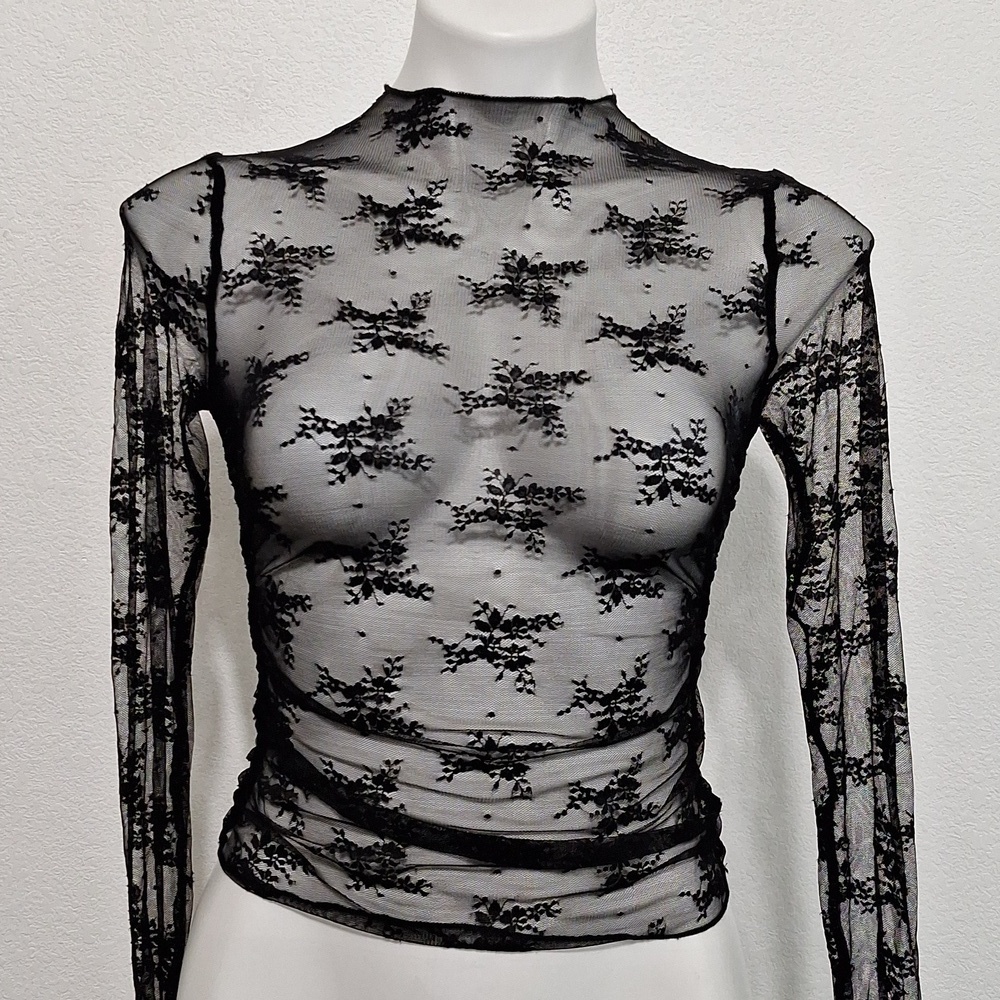 Free For All "NEW" Black Witchy Romantic Sheer Long Sleeve Lace Blouse Size S